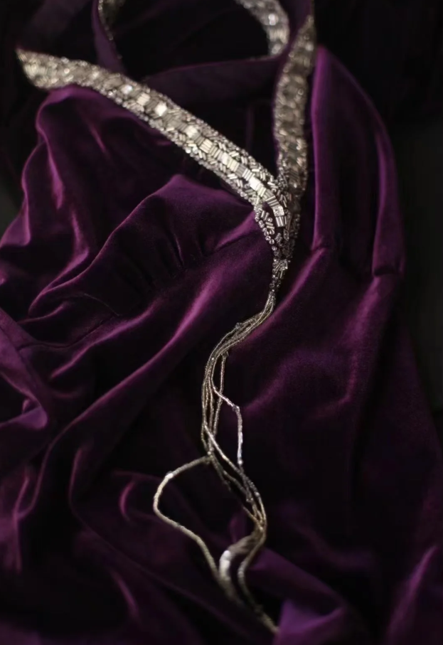 Sexy Purple V Neck Velvet Beaded Mermaid Long Wedding Guest Dress Formal Evening Dress SP1248