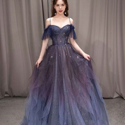 Dark Green Ombre Straps Tulle Layered Long Prom Dress,Green Formal Dress Y4473