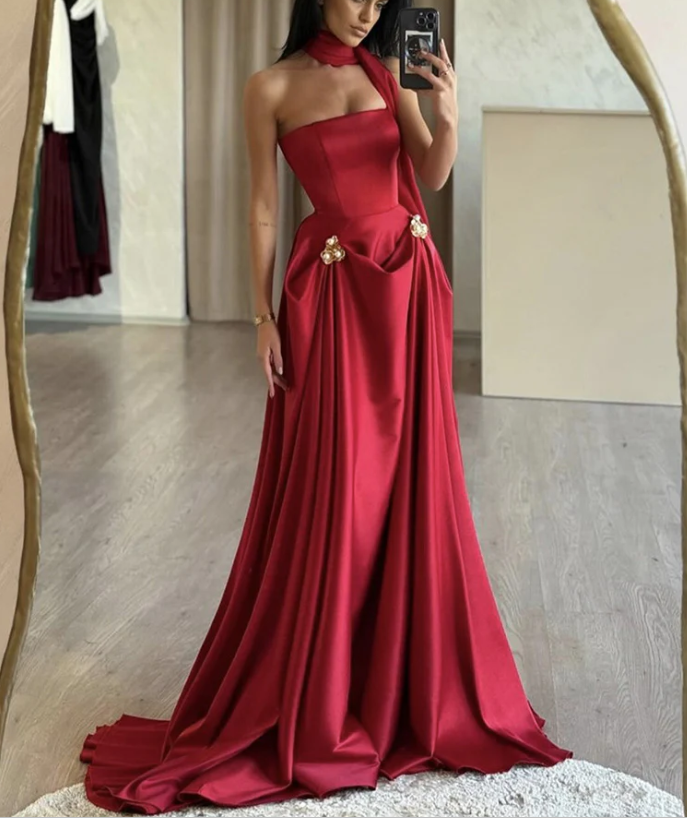 Charming A-Line Satin Burgundy Long Prom Dress, Strapless Evening Dress Y8046