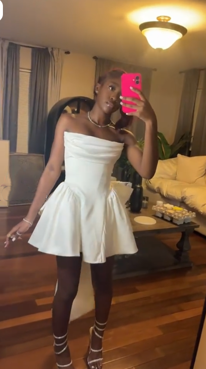 Cute Strapless White Satin A Line Short 6th Grade Homecoming Dress Cocktail Dress With Bow SP2493
