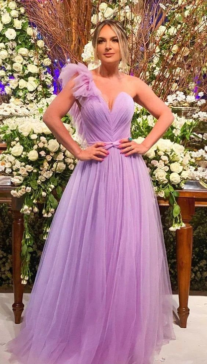 A-Line Long Tulle One Shoulder Prom Dress Y6299