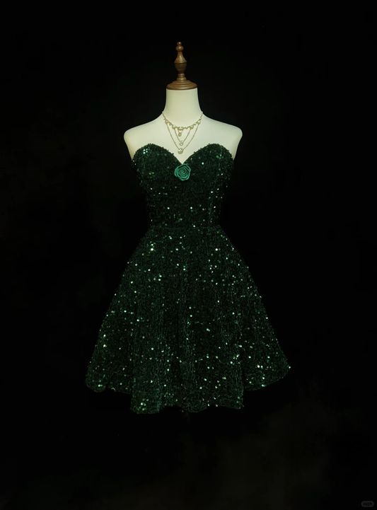 Sparkly Sweetheart Neck Emerald Green Sequin A Line Short Homecoming Dress Cocktail Dress SP2908