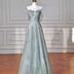 Pretty Light Green Square Neck Tulle Beaded Prom Dress,A Line Evening Dress Y8612