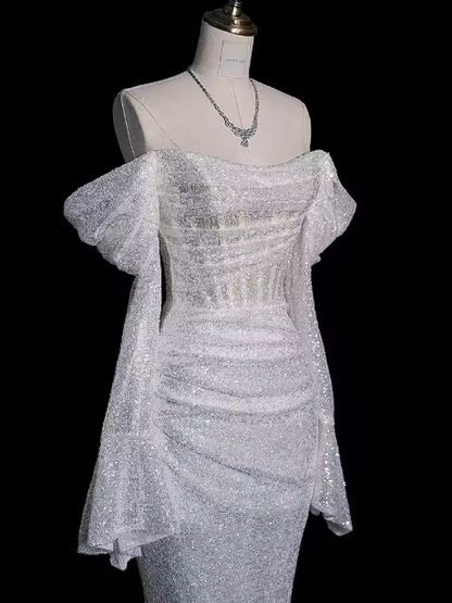 Shiny Off The Shoulder Mermaid Evening Dress,Glam Dress Y6889