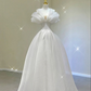Chic White A-line Wedding Dress,White Bridal Dress Y2387