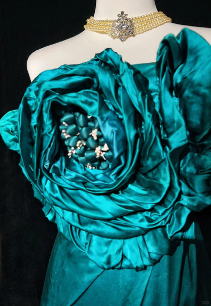 Unique Green Strapless Satin Sheath Cocktail Dress,Short 6th Grade Homecoming Dress With 3D Flower SP2921