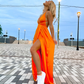 Simple Boho V Neck Split Bridesmaid Dresses,Orange Prom Dress Y5486
