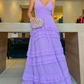 Lavender A-line V Neck Prom Dress,Lavender Evening Dress Y6177