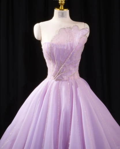 Glamorous Pinkish-purple Tulle Quinceanera Dress,Fairy Strapless Tulle Sequin  Sweet 17 Dress SP2232