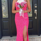 Elegant Pink Sequins Prom Dress With Split,Pink Party Dress  Y5334