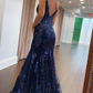 Mermaid Spaghetti Straps Sparkly Long Prom Dress Beaded Evening Dresses Y4942
