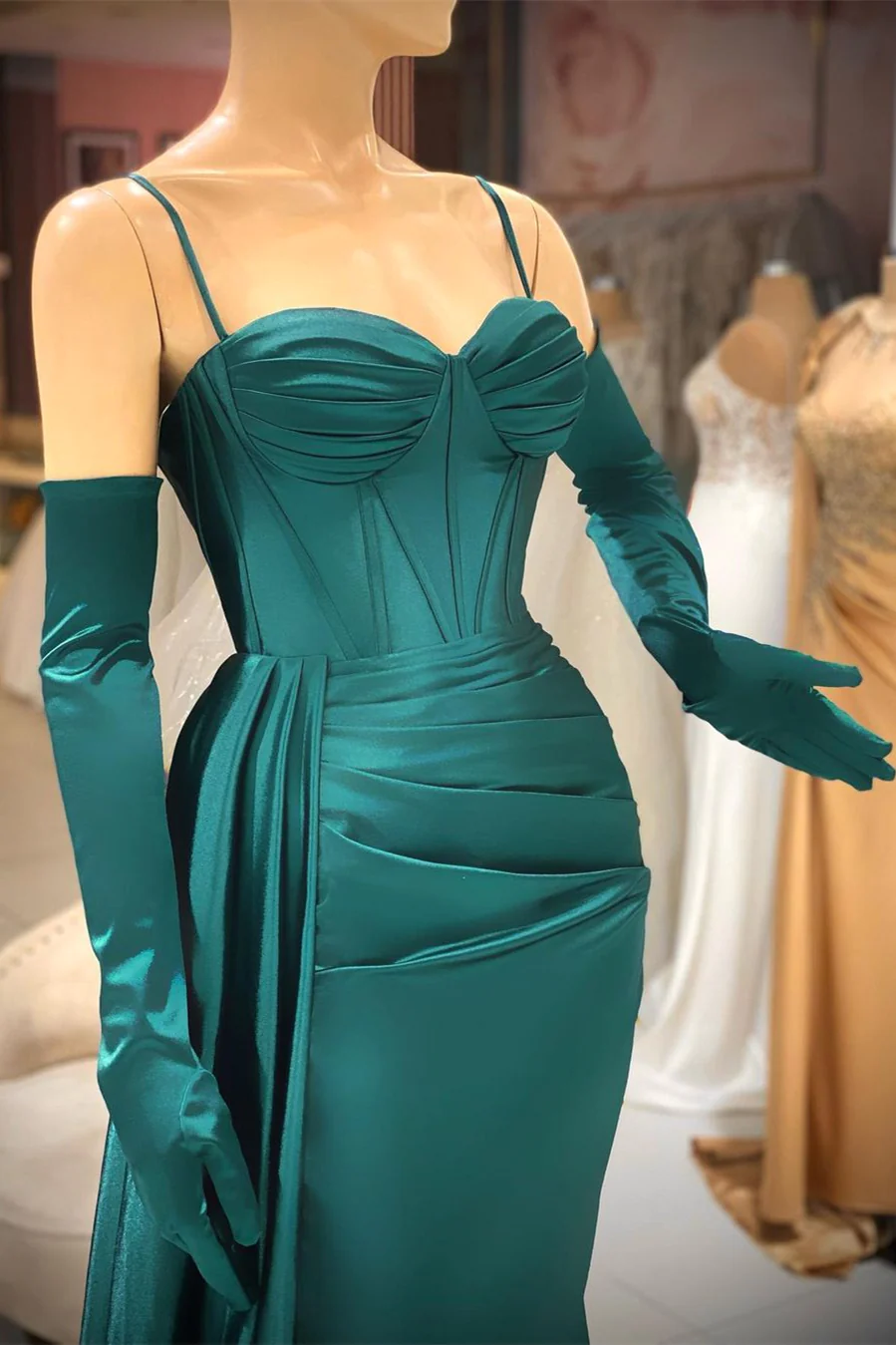 Sexy Green Mermaid Spaghetti Straps Cheap Long Prom Dresses Y2988