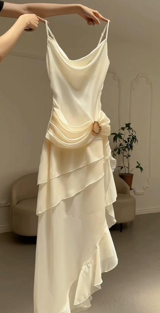 Elegant White Chiffon Mermaid Evening Dress Long Layered Prom Dress Y7716