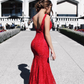 Charming Red Lace Mermaid Prom Dress,Red Evening Dress Y5640