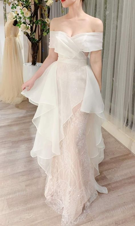 Off The Shoulder White Wedding Dress,White Tulle Bridal Dress Y2081