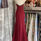 Vintage V Neck Lace Burgundy Long Prom Dress Mermaid Evening Dress Y8779