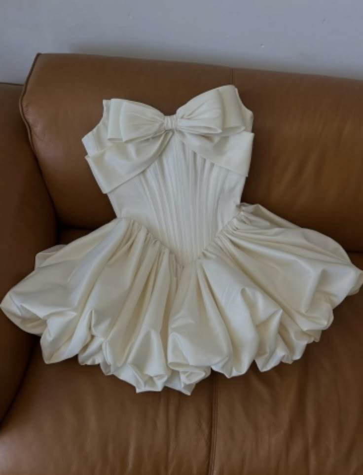 Classy Bow Strapless Satin A Line White Short Homecoming Dress Cocktail Dress SP3355