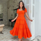 New Style A-line Orange Prom Dress With Short Sleeves Y5453