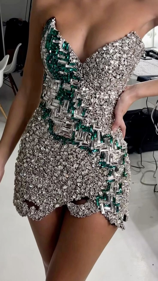 Gorgeous Strapless Tulle Beaded Sheath Cocktail Dress Formal Graduation Homecoming Dress Y9988
