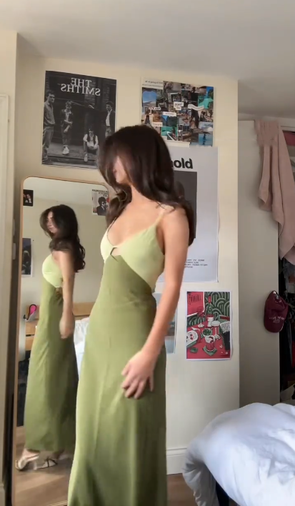 Elegant Spaghetti Straps V Neck Green Satin Long Wedding Guest Dress Evening Dress SP852