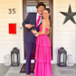 Trendy Pink Strapless A-line Tiered Prom Dress Y6387