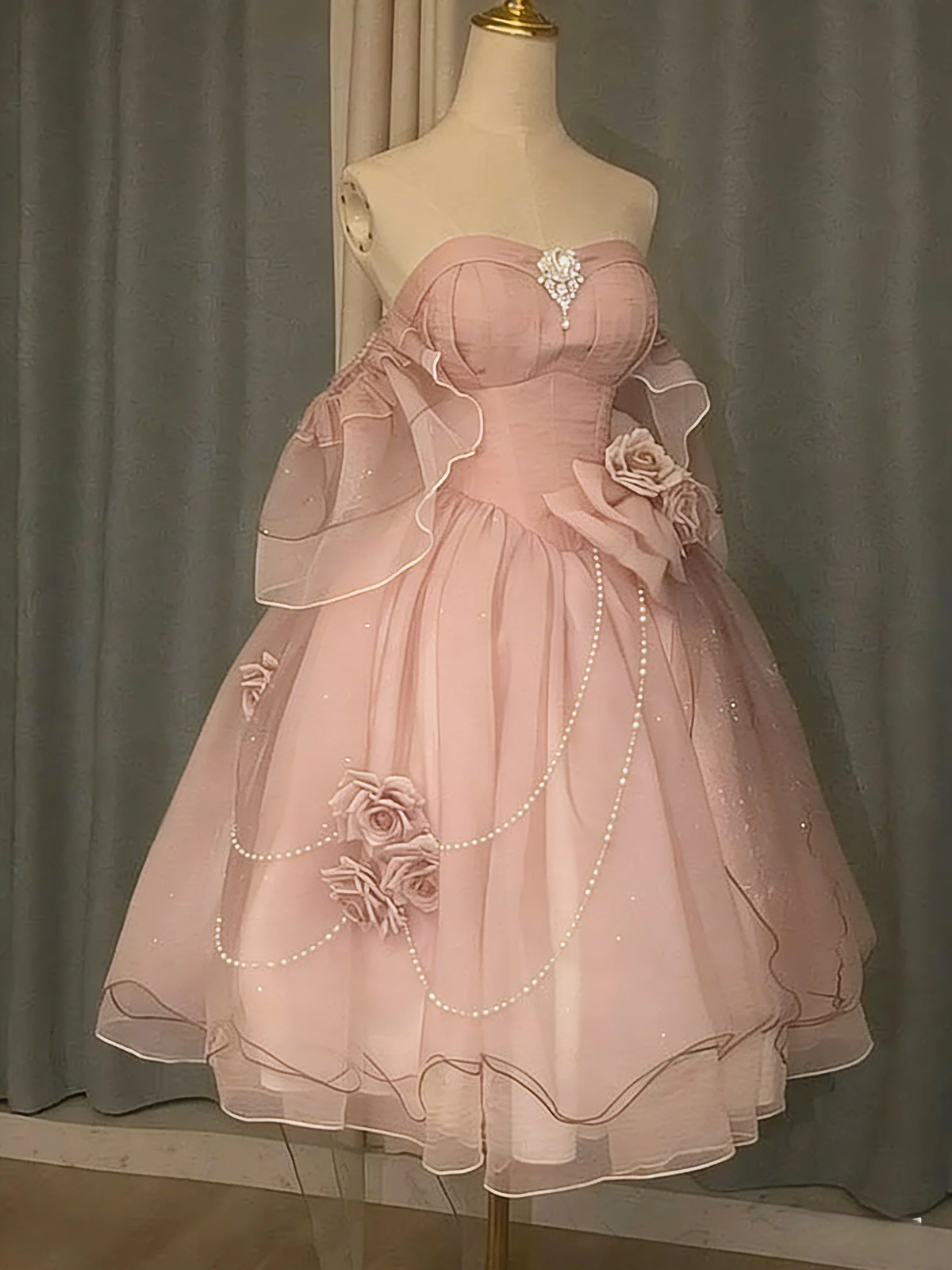 Classy Green Off Shoulder A-Line Floral Short Homecoming Dress Cute Mini Birthday Dress SP3786