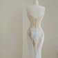 Charming Strapless White Tulle Lace Mermaid Wedding Dress,Long Prom Evening Dress Y8678