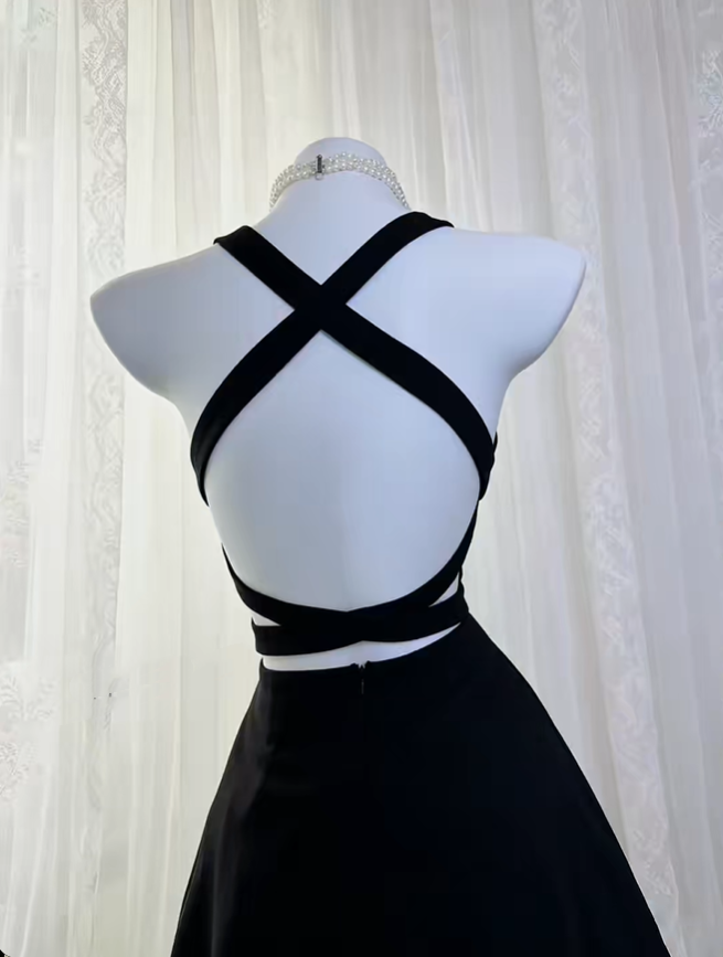 Sexy Black V Neck Satin A Line Short Graduation Homecoming Dress Cocktail Dress SP2769