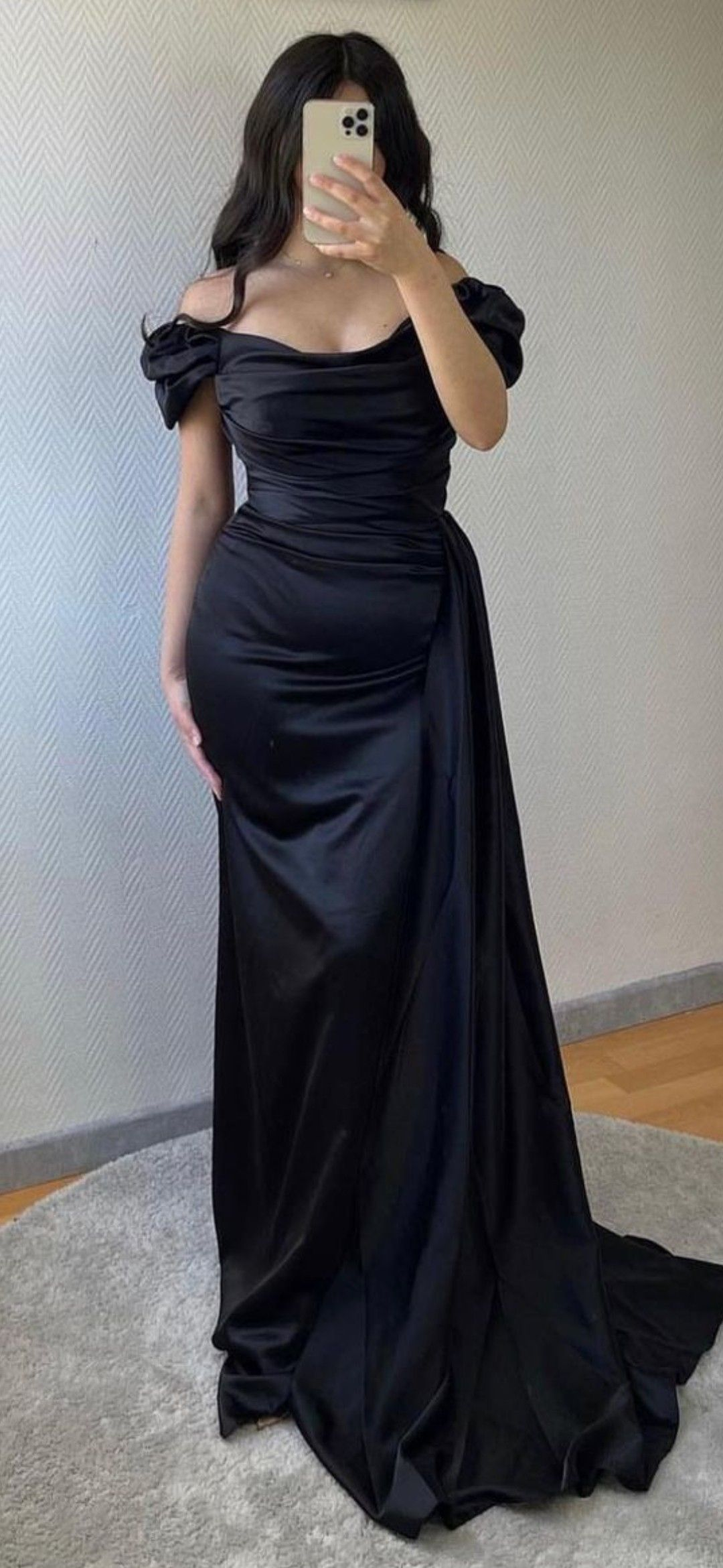 Pretty Off The Shoulder Navy Blue Satin Slit Mermaid Birthday Party Gown Formal Wedding Guest Dress SP770