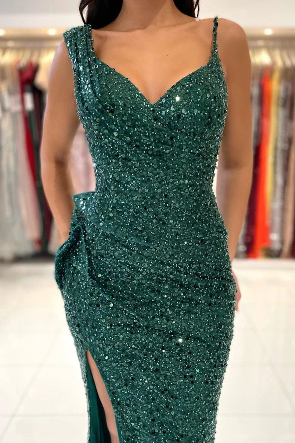 Green Sequins Mermaid Prom Dress,Glamorous Green Evening Dress  Y1902