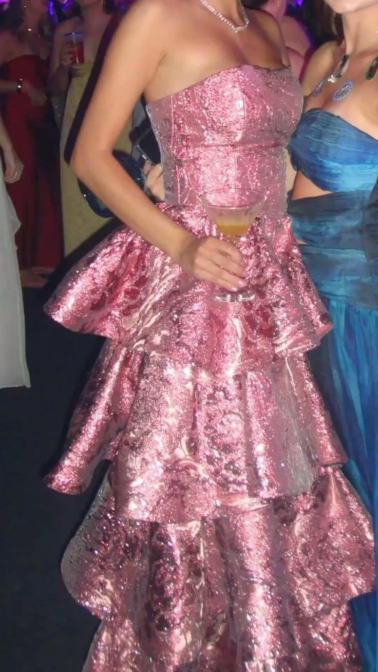 Gorgeous Pink Strapless Satin Print Floral Layered Long Party Dress Prom Gown SP3126