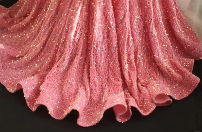 Shiny One Shoulder Pink Sequin Mermaid Evening Dress Long Wedding Guest Dress SP1171