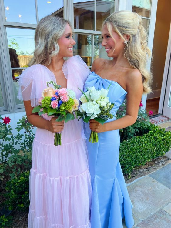 Pink A-line Tulle Prom Dress/Blue Mermaid Long Prom Dress  Y2015