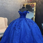 Ball Gown Off The Shoulder Sequin Quinceanera Dresses Royal Blue Sweet 16 Dress 3D Florals Y5564