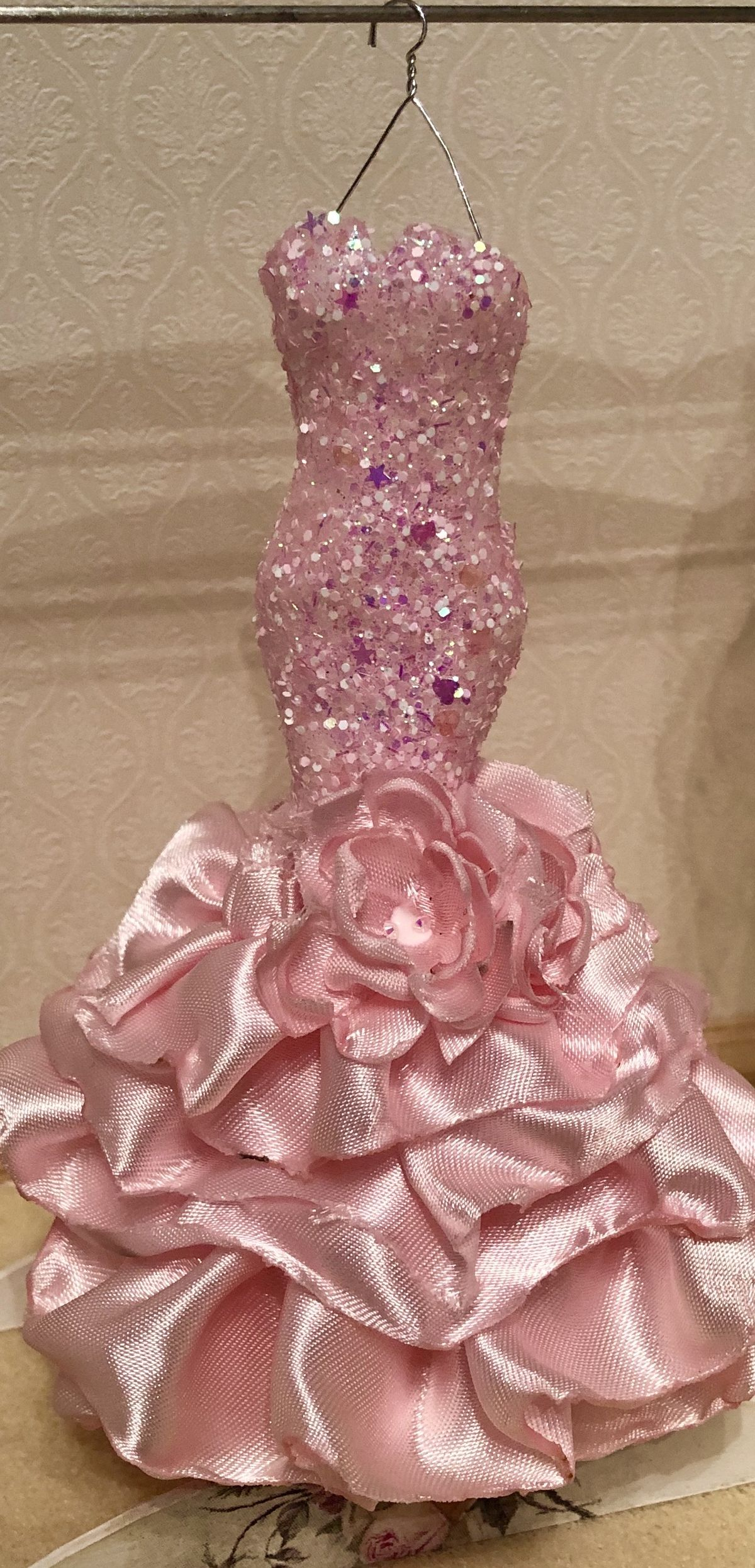Sparkly Pink Strapless Sequin Satin Ruffle Mermaid Long Party Dress Birthday Prom Dress SP3638
