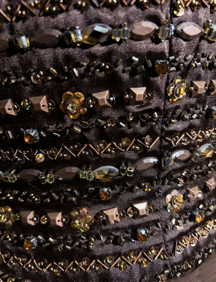 Vintage Brown Satin Chiffon Beaded Mermaid Long Party Dress Birthday Prom Dress SP1860