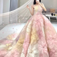 Dream Princess Floral Ball Gown, Strapless A-line Evening Prom Dress,Wedding Dress Y8289