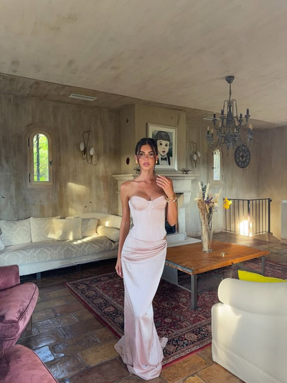 Sweet Pink Strapless Satin Mermaid Evening Dress Birthday Outfits SP788