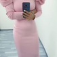 Vintage Pink Long Sleeves Prom Dress,Pink Square Neckline Cocktail Dress Y6405
