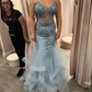 Beautiful Blue Spaghetti Straps Lace Sleeveless Prom Dress Y6606