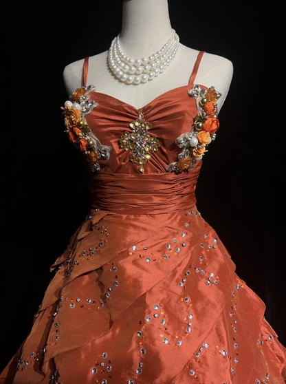 Elegant Sweetheart Neck Satin Beaded A Line Mini 19th Birthday Outfits,Orange Short Homecoming Dress SP2904