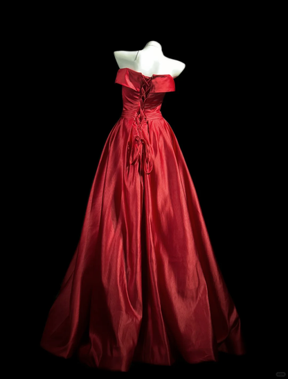 Elegant Red Strapless Satin Long Party Dress Prom Dress SP2761