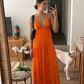 Sexy Orange A-line V Neck Long Prom Dress Y6936