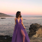 Simple Purple Tulle A-line Long Evening Prom Dresses, Custom Spaghetti Straps Prom Dress Y5947