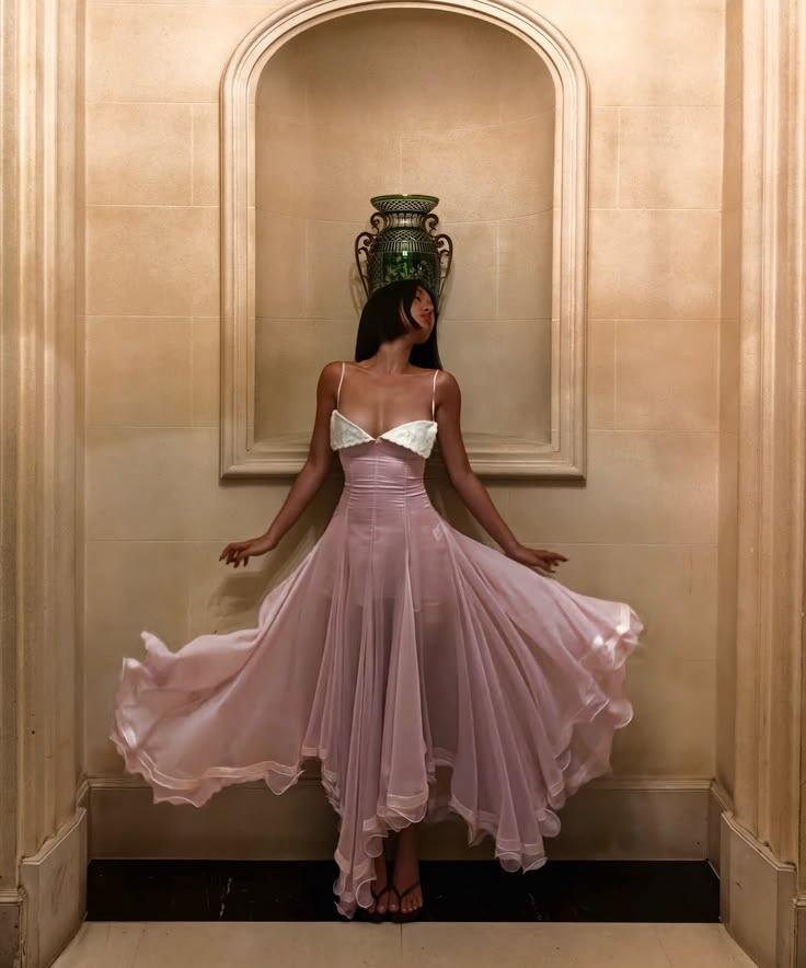 Classy Spaghetti Straps Lilac Chiffon Slit Mermaid Long Party Dress Evening Gown SP2687