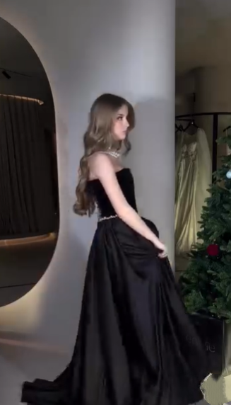 Classy Black Velvet Satin Beaded Mermaid Long Wedding Guest Dress Evening Gown SP1027