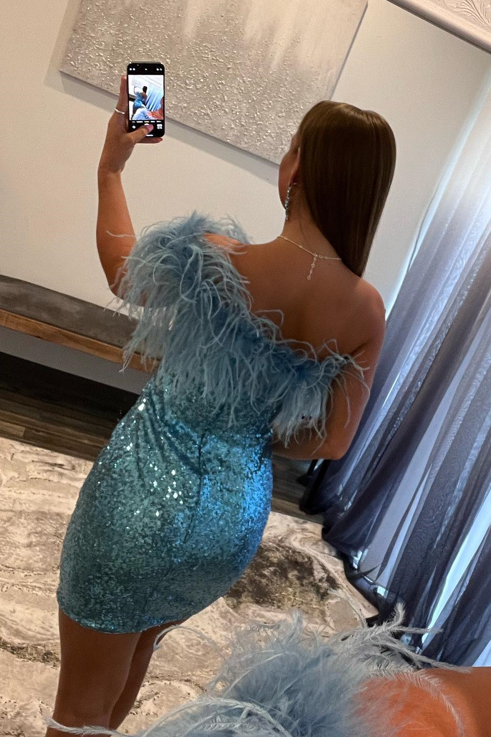 One Shoulder Blue Sequin Bodycon Homecoming Dress Y2728