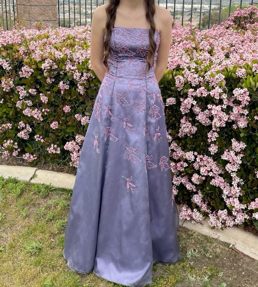 Glamorous Lavender Satin Tulle Beaded A Line Long Evening Dress Birthday Party Dress SP2120