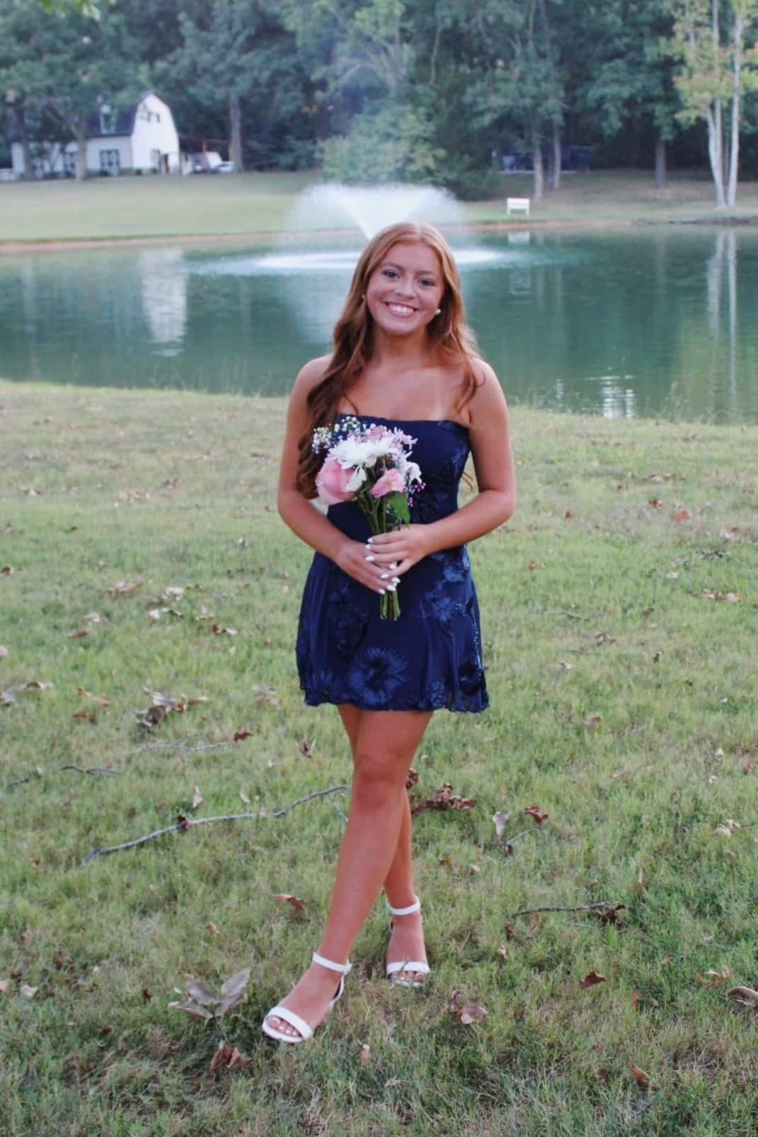 Vintage Strapless Navy Blue 3D Floral Short Homecoming Dress Cocktail Dress SP3583
