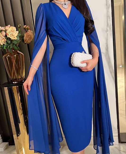 Modest Royal Blue Sheath Short Evening Dress,Royal Blue Party Gown Y6734